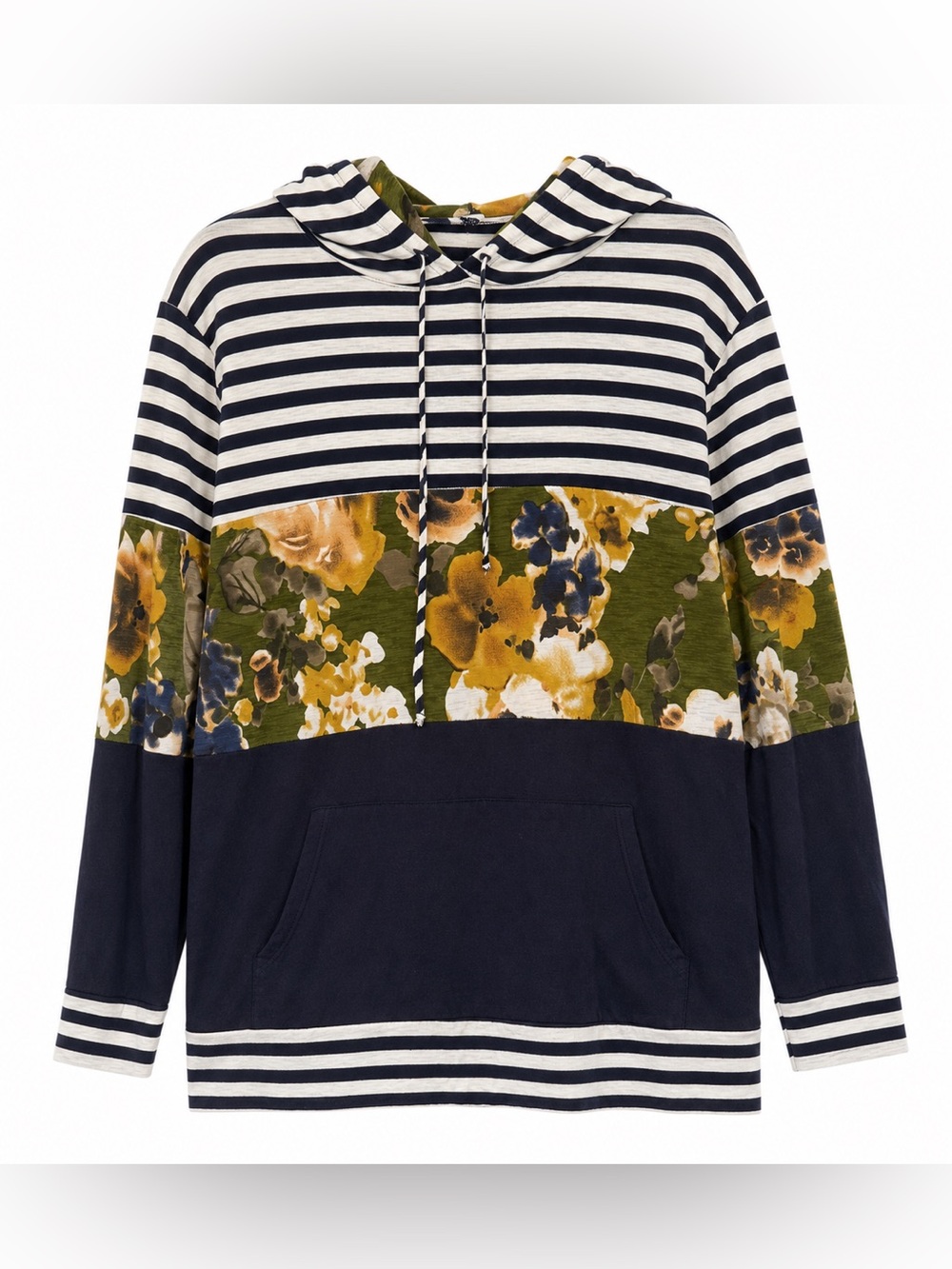 Sew In Love Striped Floral Colorblock Hoodie-S